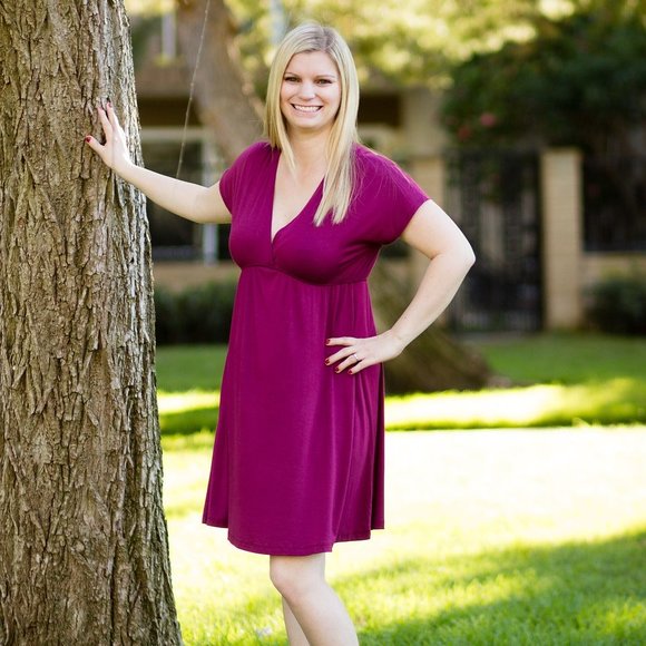 Dress Purely Dresses & Skirts - Burgundy Short Sleeve Knee-length A-line Dress